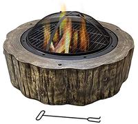 ZJFHEYUO Outdoor Circular Stone Fire Pit, 30Inch Outdoor Patio Fire Pit Bowl BBQ Grill Imitation Stone Manufacturing Magnesium Oxide Table Top Fire Pit Round Fire Pit for Backyard Garden Home
