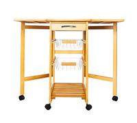 ZJFHEYUO Portable Folding Cart Rolling Tile Top Drop Leaf Storage Trolley Cart Square Solid Wood Folding Dining Cart Cm/Yellow/Cm