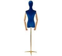 ZJFHEYUO Professional Female Mannequin Torso Body Dress Form with Head Wooden Arms and Golden Tripod Stand for Clothing Jewelry Display