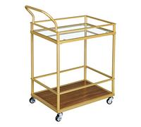 ZJFHEYUO Serving Cart Metal Frame Rolling - 2-Tier Serving Bar Trolley, Rotating Wheels, Built-In Handle, and Glass Shelves/D/1Pcs
