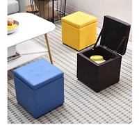 ZJFHEYUO Storage Leather Footstool,Ottoman Cube Foot Stool Nordic 4-Leg Non-Slip Sitting Pier for Living Room Bedroom Balcony Small Bench H 13.77IN,Black