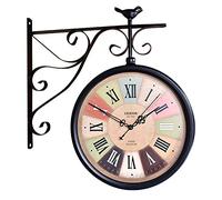 ZJFHEYUO Vintage Double Sided Wall Clock Iron Metal Silent Quiet Grand Central Station Wall Clock Art Clock Decorative Double Faced Wall Clock 360 Degree Rotate Antique Wall Clock