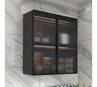 ZJFHEYUO Wall-Mounted Glass Display Cabinet - Stylish 2-Tier Storage with Glass Doors for Kitchen Bathroom or Living Room - Multi-Purpose Makeup & Accessories Holder