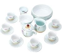 ZJFHEYUO White Ceramic Tea Set, Chinese Ceramic Tea Set, 21 Porcelain Ceramic Coffee Tea Set, Cup and Saucer Service 6, teapot, Sugar Bowl, creamte Pitcher and 6 Teaspoon