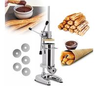 ZJFJMBD Churro Maker Stainless Steel Vertical Spanish Churrera Machine - 2/3L Manual Filler with 5 Molds for Restaurant, Hotel, Home Use