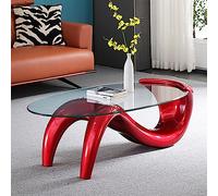 ZJGFCB Oval Glass Coffee Table, Modern Coffee Table for Living Room, Clear Glass Top, 35.5"L x 21.7"W x 16"H