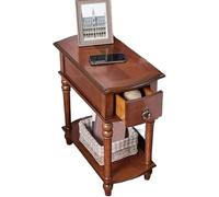 ZJGFCB Wood Side Table - Narrow End Table With Open Storage Shelf And Drawer, Retro Rectangle Design, Ideal For Living Room And Bedroom(Color:B)