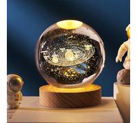 ZJHAHJY 3D Galaxy Crystal Ball Night Light, 3D Engraved Galaxy Crystal Globe with Wooden Base and Warm LED, Fantasy Crystal Light Bedside Lamp for Birthday Festival Anniversary Home Decor B