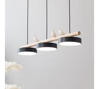 ZJHAHJY Black Modern LED Pendant Lights Kitchen Island Linear Pendant Lighting Bird Deco 3 Lights Metal Industrial Linear Chandelier Wood Hanging Lamp for Kitchen Island Dining Room Farmhouse