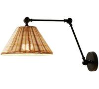 ZJHAHJY Black Rattan Swing Arm Wall Sconce Mid Century Modern Wall Mounted Reading Light Adjustable Arm Wicker Boho Sconce Rustic Farmhouse Industrial Wall Lamp for Bedroom Living Room Office