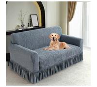 ZJHAHJY Boho Floral Sofa Cover for Pets with Skirt, Washable Stretchable Couch Protector | Pet-Safe Sofa Slipcover, Furniture Covers for Sectional Couches & Dogs (Light Gray,L(190-230cm))
