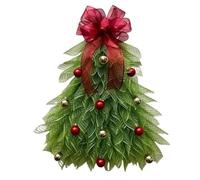 ZJHAHJY Christmas Front Door Wreath, Handmade Christmas Tree Wreath, Reusable Christmas Door Decorations with Ball Ornaments and Bow, for Inside and Outside Decoration Red with LED