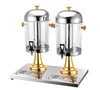 ZJHAHJY Commercial Juice Dispenser, Stainless Steel Clear PE Drink Dispenser with Tap and Ice Container, for Serving Cold Hot Beverages, Cocktails, Water, Chilled Refreshments Gold Double