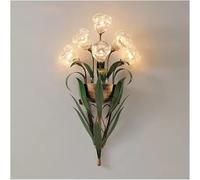 ZJHAHJY French Country Floral Wall Sconce Glass Flowers Green Leaves Gold Accents Vintage Style Multi Light Fixture for Bedroom Living Room Hallway Decor(Clear Glass)