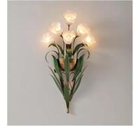 ZJHAHJY French Country Floral Wall Sconce Glass Flowers Green Leaves Gold Accents Vintage Style Multi Light Fixture for Bedroom Living Room Hallway Decor(Frosted Glass)