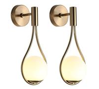 ZJHAHJY Indoor Globe Glass Wall Sconce, Mid Century Modern Drop Design Wall Mounted Light, Brushed Brass Gold Finish, Elegant Wall Lighting for Bedroom, Living Room, Hallway, Hotel(2PCS)