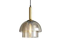 ZJHAHJY Industrial Vintage Glass Pendant Light Kitchen Island Mid Century Modern Lighting Amber Double Glass Large Ceiling Hanging Lamp Gold Farmhouse Chandelier for Dining Room Bedroom