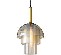 ZJHAHJY Industrial Vintage Glass Pendant Light Kitchen Island Mid Century Modern Lighting Amber Double Glass Large Ceiling Hanging Lamp Gold Farmhouse Chandelier for Dining Room Bedroom