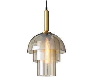 ZJHAHJY Industrial Vintage Glass Pendant Light Kitchen Island Mid Century Modern Lighting Amber Double Glass Large Ceiling Hanging Lamp Gold Farmhouse Chandelier for Dining Room Bedroom