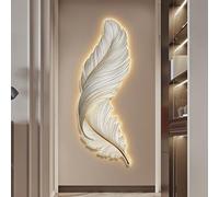 ZJHAHJY Large Feather Wall Hanging Decor, Boho Plume Wall Art with LED Light, 3D Resin Wings Home Plaque Wall Hanging Lamp, White Wall Sculptures for Decorations Living Room Bedroom(71'', B)
