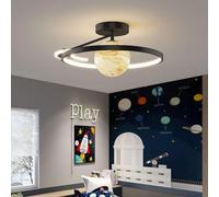 ZJHAHJY Modern Bedroom Ceiling Light Dimmable LED Ceiling Light for Kids Room Planet Moon Glass Gold Round Ring Large Semi Flush Ceiling Lamp for Children Boy Girl Room Kitchen Living Room Nursery