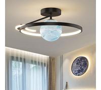 ZJHAHJY Modern Bedroom Ceiling Light Dimmable LED Ceiling Light for Kids Room Planet Moon Glass Gold Round Ring Large Semi Flush Ceiling Lamp for Children Boy Girl Room Kitchen Living Room Nursery