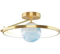 ZJHAHJY Modern Bedroom Ceiling Light Dimmable LED Ceiling Light for Kids Room Planet Moon Glass Gold Round Ring Large Semi Flush Ceiling Lamp for Children Boy Girl Room Kitchen Living Room Nursery