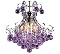 ZJHAHJY Modern Crystal Chandelier,Purple K9 Crystal Raindrop Chandelier,Flush Mount Ceiling Light Fixture,3 Lights LED Pendant Light for Bedroom Dining Living-Purple 30x35cm Dec