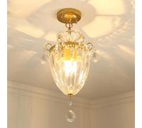 ZJHAHJY Modern Gold Crystal Chandelier, Small Flush Mount Ceiling Light Fixture, Iron Art Design for Hallway, Bedroom & Living Room - Elegant Lighting Decor