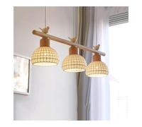 ZJHAHJY Modern Nordic 3-Light Linear Pendant Light Japanese Solid Wood Hanging Lamp with Bird Decor Adjustable Height Chandelier Fixture for Dining Room Kitchen Island(Hollow Ceramics)