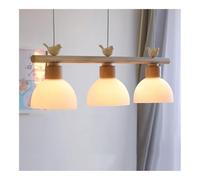 ZJHAHJY Modern Nordic 3-Light Linear Pendant Light Japanese Solid Wood Hanging Lamp with Bird Decor Adjustable Height Chandelier Fixture for Dining Room Kitchen Island(Frosted Glass)