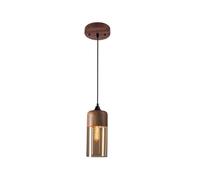 ZJHAHJY Modern Pendant Light, Wood & Glass Hanging Lamp, Kitchen Island Pendant Lighting, Amber Glass Shade Ceiling Light Fixture, Nordic Style Hanging Light with Adjustable Cord(5in)