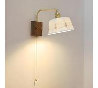 ZJHAHJY Modern Vintage Sconces, White Ceramic Lampshade Wall Lighting Fixture with Pull Switch, 180 Degree Adjustable Brass Wall Lamp for Bedroom Bedside Doorway Living Room