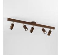 ZJHAHJY Modern Walnut Fixed LED Track Lighting Fixture - 350°+90° Directional Spotlights for Kitchen, Bedroom, Living Room, Hallway(White Light,5-Light)