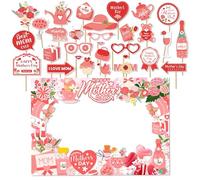 ZJHAHJY Mother's Day Photo Booth Props, Photo Prop Frame and 30 Pcs Mother's Day Photo Props for Happy Mothers Day Themed Party Supplies Decoration