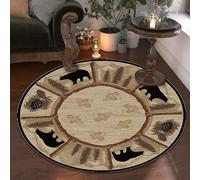 ZJHAHJY Rustic Lodge Cabin Bear Round Area Rug for Living Room Retro Pine Cone Splice Circle Rugs Nursery Room Decor Floor Carpets 6ft