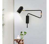 ZJHAHJY Swing Arm Wall Sconce Hardwired Black Industrial Wall Mounted Reading Light Brushed Gold Mid Century Modern Wall Lamp Adjustable Wall Light for Bedroom Bedside Farmhouse Living Room