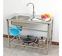 ZJHAHJY Utility Single Bowl Kitchen Free Standing Stainless Steel Commercial Workbench Restaurant Washing With Drainboard Faucet Storage Shelf For Indoor Outdoor Laundry Room Backyard