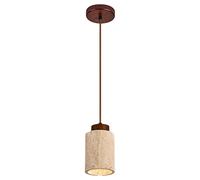 ZJHAHJY Wabi Sabi Natural Stone Pendant Light - Rustic Wood Cylinder Shade Hanging Lamp for Dining Room, Kitchen Island, Farmhouse Bedroom, Bar Walnut Color Heigh