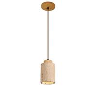ZJHAHJY Wabi Sabi Natural Stone Pendant Light - Rustic Wood Cylinder Shade Hanging Lamp for Dining Room, Kitchen Island, Farmhouse Bedroom, Bar Wood Color Heigh