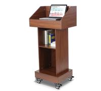 ZJHAHJY Wood Podium with Wheels, Floor Standing Podium Speaking Lectern Stand, Portable Podium Stand Reception Desk with Storage, Wooden Podium Pulpit for Churches Classroom Office