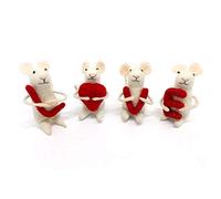 ZJHBONE Wool Felt Christmas Mouse with Love famliy Handmade Ornament Handing Love mice 4 Sets Valentine 's Day for Decor