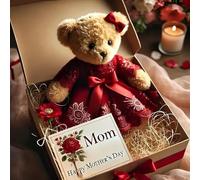 ZJHESXV Bear Stuffed Animal Gift with Keepsake Box, Mother's Day Teddy Bear Gift, Handmade Lace Dress Plush Bear, Soft Plush Cute Teddy Bear Doll with Card Happy Mothers Day Attached for Mother Red