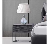 ZJHESXV Gray Bedside Table, 1 Drawer Bedside Cabinet, Square Lattice, Leather BedroomNightstand Bedroom Storage Bedside Table Side Table Open Storage Shelf 53 * 40 * 48cm