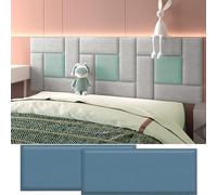 ZJHESXV Wall Mats for Padding Kids, 2 PCS Upholstered Wall Panels, Wall Mounted Headboard, Background Wall Self-adhesive Cushion, Anti-Collision/Soundproofing, Thickness 3.5 CM(Blue,50 CM x 20 CM)