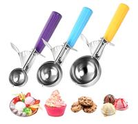 ZJHFC Ice Cream Scoop with Trigger, Cookie Scoops Set of 3 Portion Scoop 18/8 Stainless Steel Cupcake Measuring Scoop for Cookie Dough Cupcake Batter Ice Cream (7 cm + 5.8 cm + 4 cm)