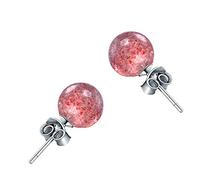 ZJHQQB 8Mm Natural Gemstone Gold Sandstone Stud Earrings Solid 925 Sterling Silver Fine Fashion Stone Jewelry for Women Gift,Pink, Silver