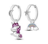 ZJHQQB 925 Sterling Silver Drop Dangle Earrings for Women Girls Post Lightweight Hoop Earrings Fashion, ENZEBAOFU, Rainbow and Unicorn,