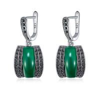 ZJHQQB Antique Silver Color Black Rhinestone Drop Earrings Geometric Red Black Green Stone Earrings for Women, 2