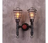 ZJHQQB E27 2 Head Metal Wire Cage Wall Lamp Industrial Retro Wrought Iron Water Pipe Wall Light Steampunk Paint Old Fashioned Wall Lantern High Light Transmittance Indoor Corridor Lights